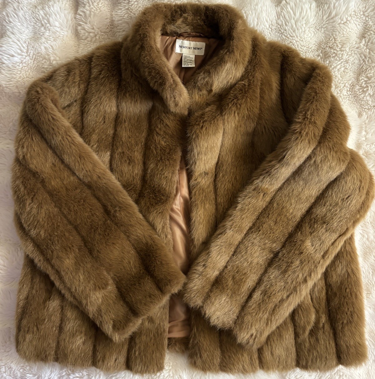 Newport News Brown Faux Fur Collared Lined Hook & Eye Short Jacket Size L