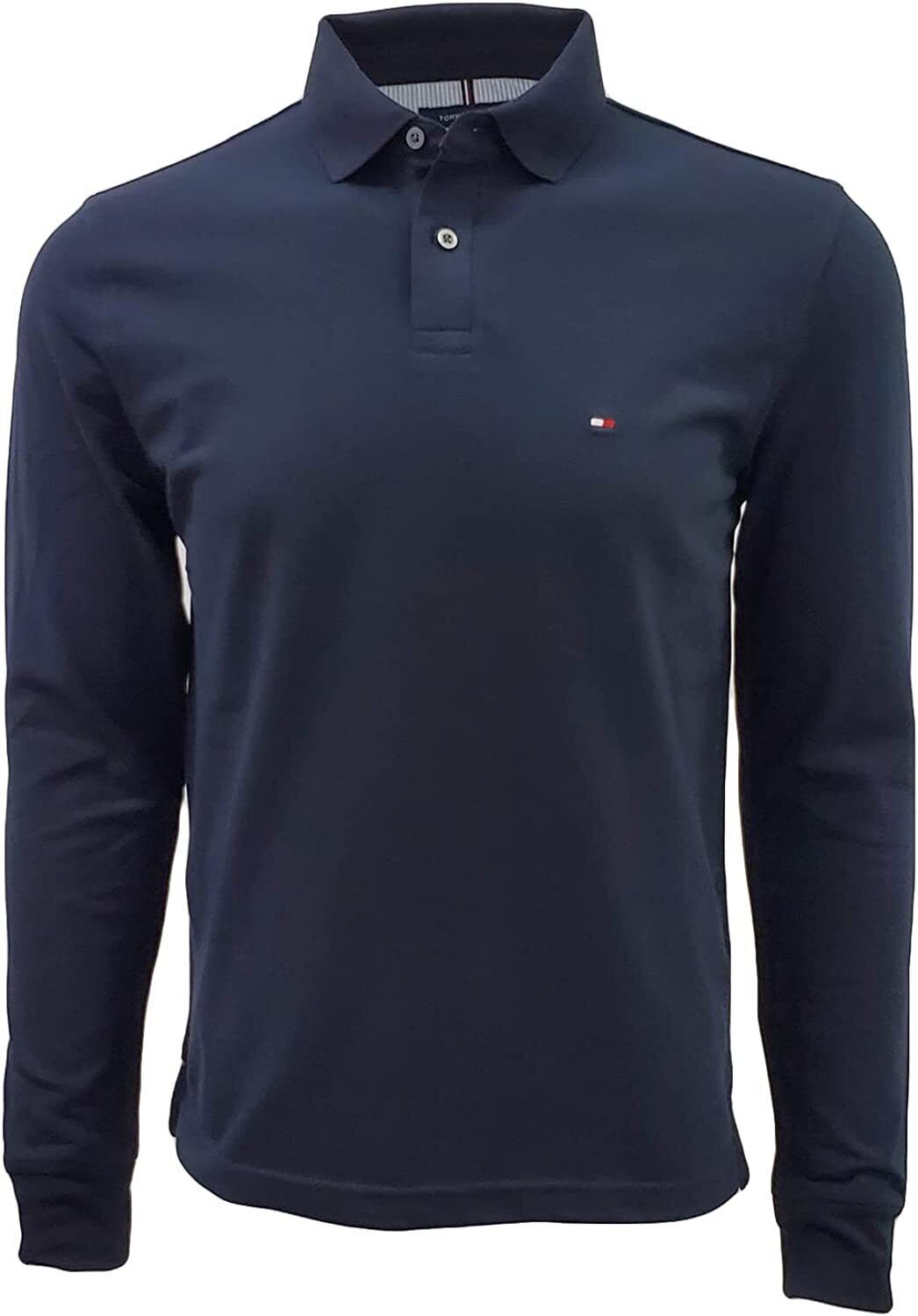 Tommy Hilfiger Mens Regular Fit Solid Stretch Cotton Mesh Long Sleeve Polo Shirt