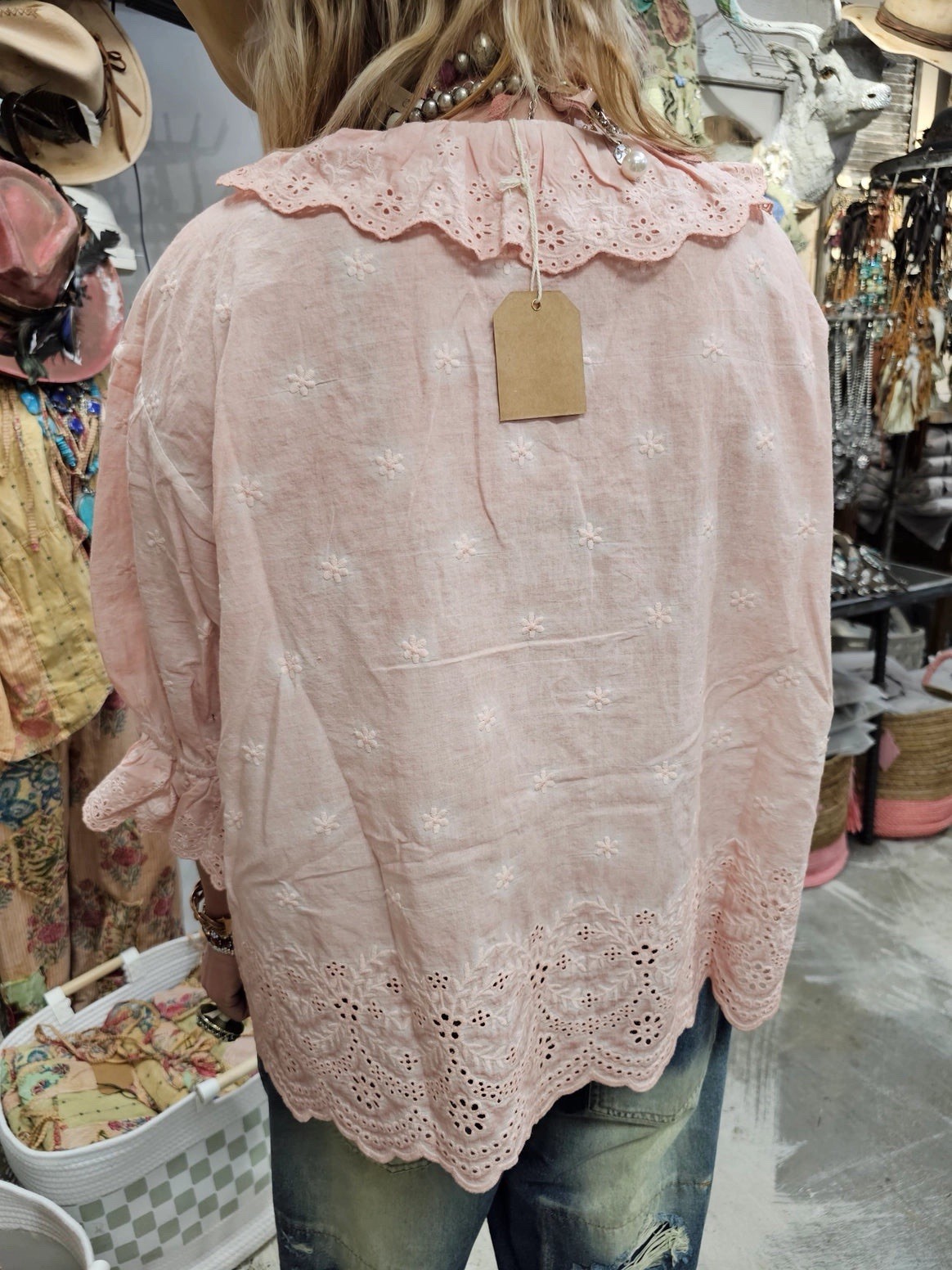 NWT – A Rare Bird – Pink Eyelet Linen Top – One Size