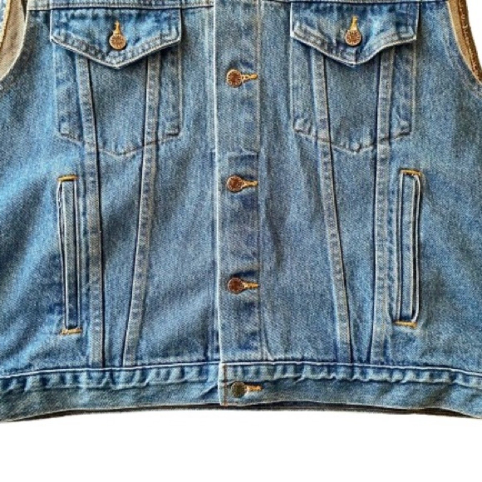 Vintage Denim Biker Vest Embossed Faux Leather Panel Sleeveless Pikes Peak 2XL