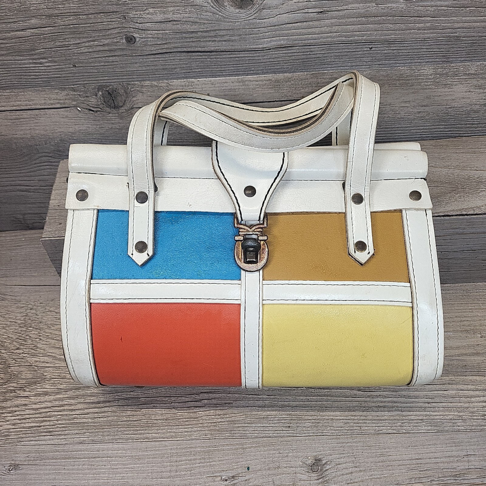 Vtg Spilene 1960s Retro Colorblock Leather Handbag Purse 7x10x3 Made In USA
