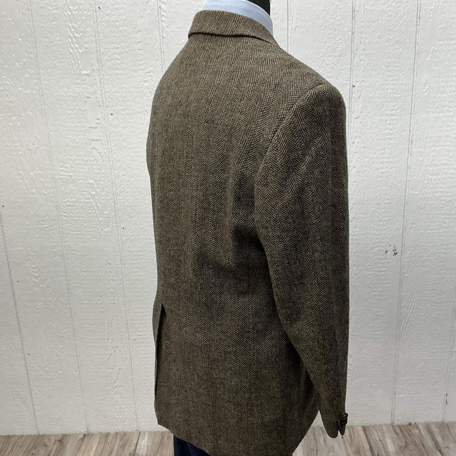 Deansgate Blazer Mens 48L Brown Herringbone Tweed Wool Sport Coat jacket Leather