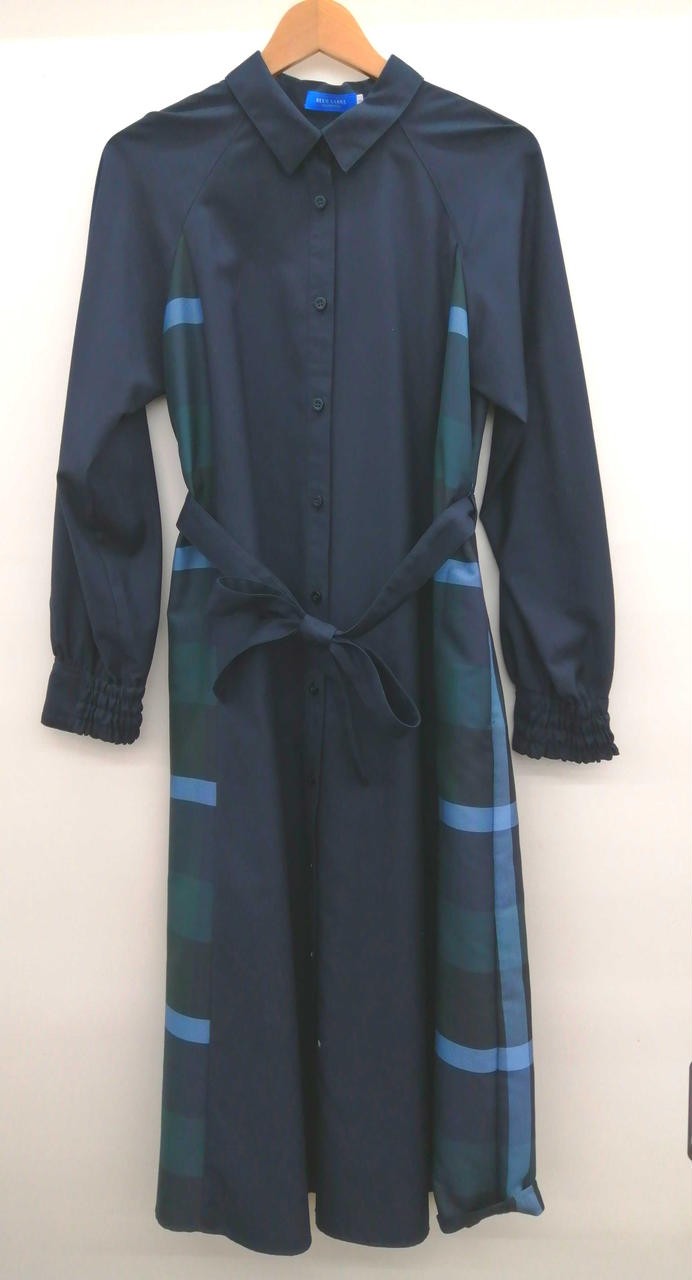 Blue Label Crestbridge Navy Twill Shirt Dress 38 Polyester Rayon Summer Cool