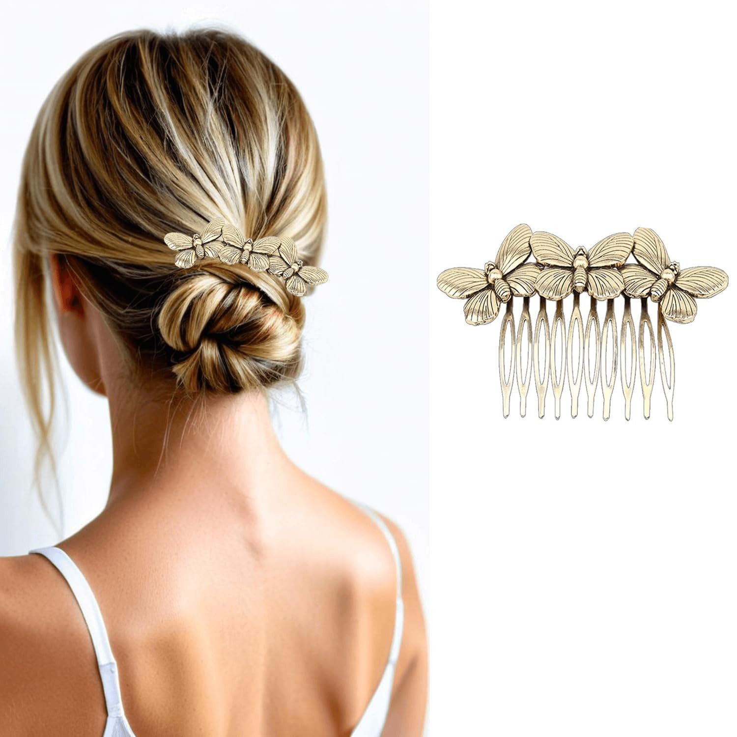 6 Pack Vintage gold Hair Side Combs for Women Decorative,Butterfly Flower Leaf