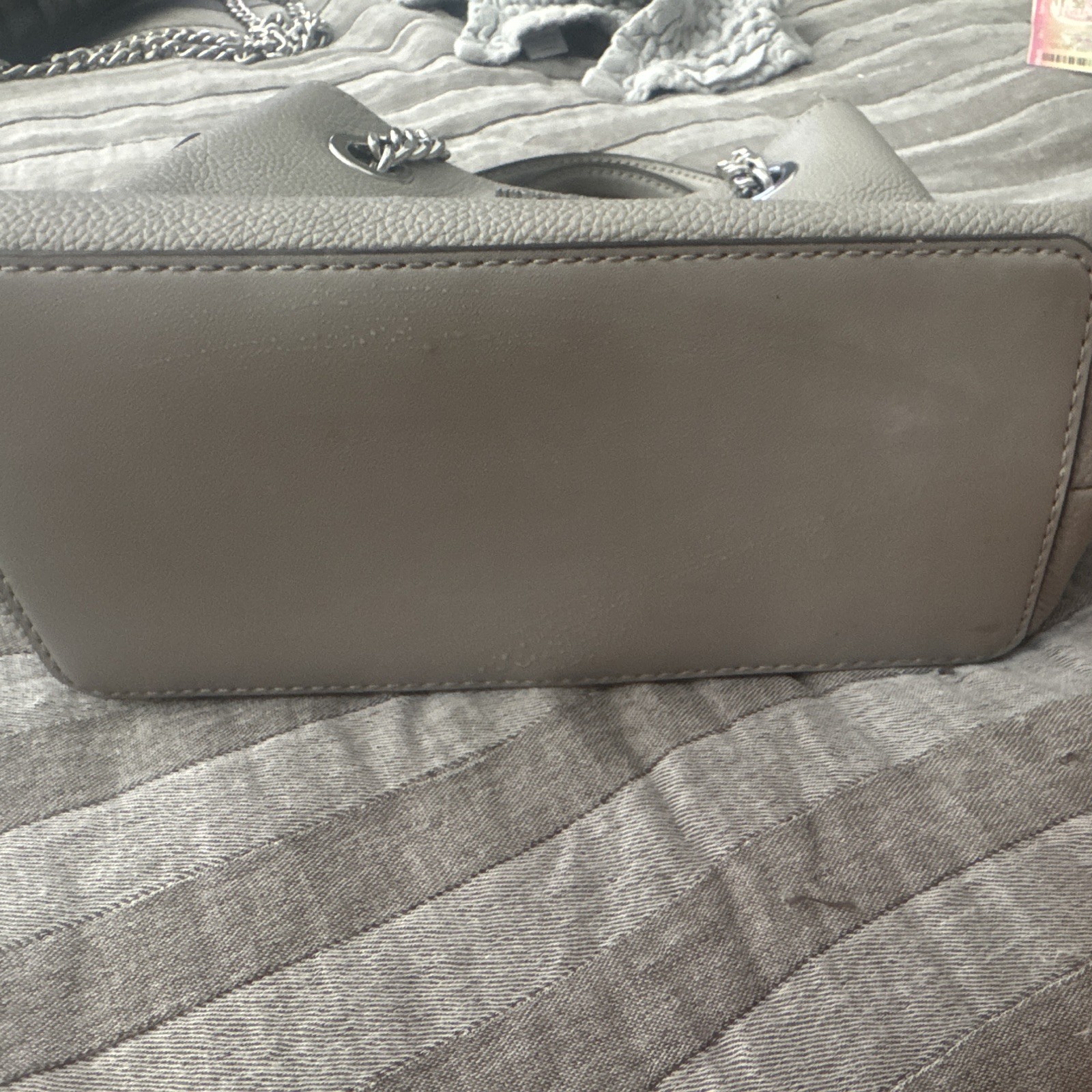 Michael Kors Gray Pebbled Satchel/Top Handle Bag, Zip, Silver Chain, Strap