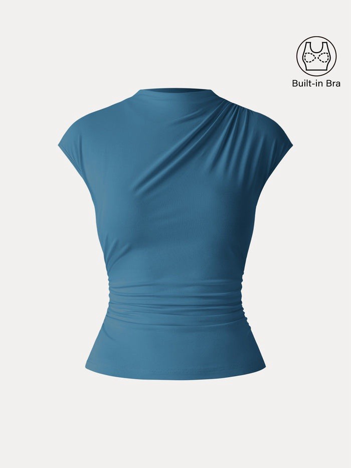 OGL Dark Marine SkinKiss Mockneck Ruched Cropped Bra Top Size Large