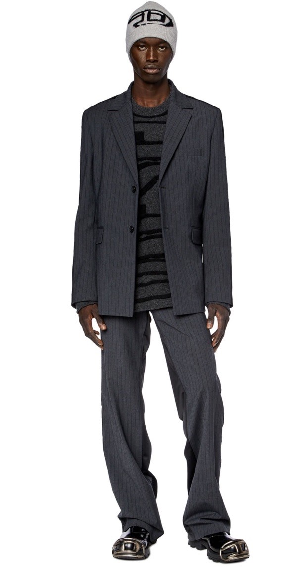 $950 Designer DIESEL Blazer In Pinstriped Cool Wool And Jerse