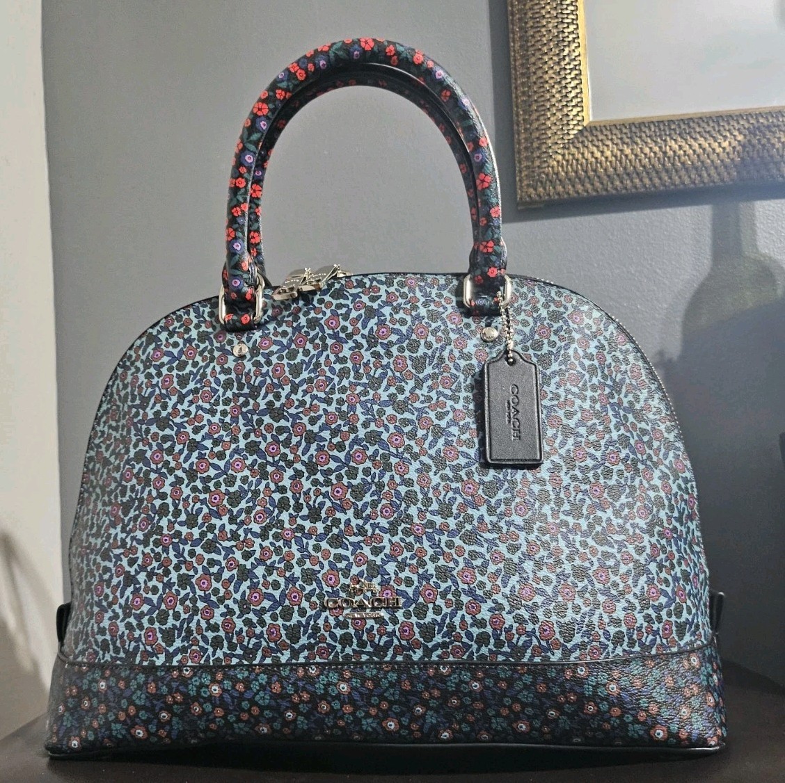COACH SIERRA SATCHEL IN RANCH FLORAL PRINT MIX COATED CANVAS ( SILVER/MULTI)NWT