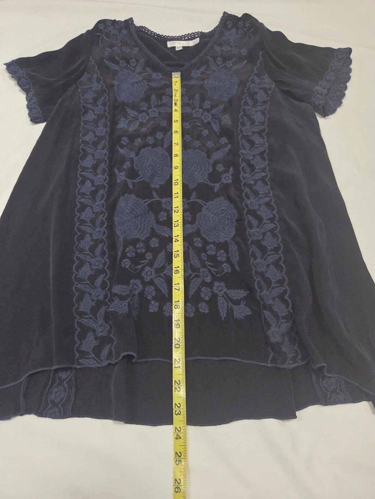 Karyn Seo Anthropologie Viscose Embroidered Top S Deep Blue