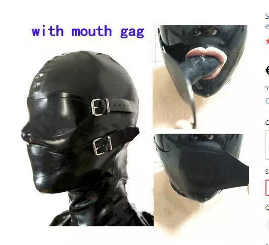 Latex Rubber Hood with Removable Eyes&Mouth Mask&Back Zipper Fetish Club Wear US