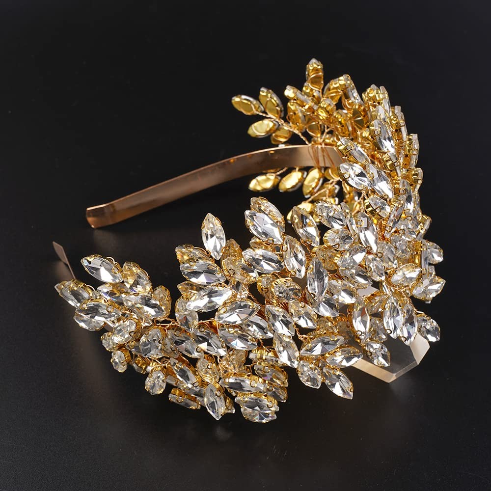 Crystal Bridal Headband Tiara 13cm Diameter Gold – Handmade Wedding Hair