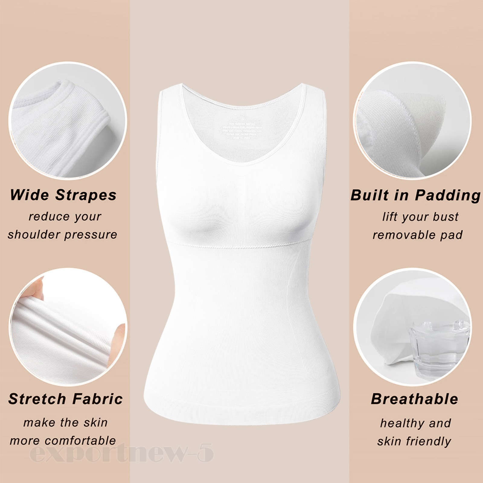 Women’s Cami Shaper Tummy Control Padded Bra Camisole Cami Compression Tank Top