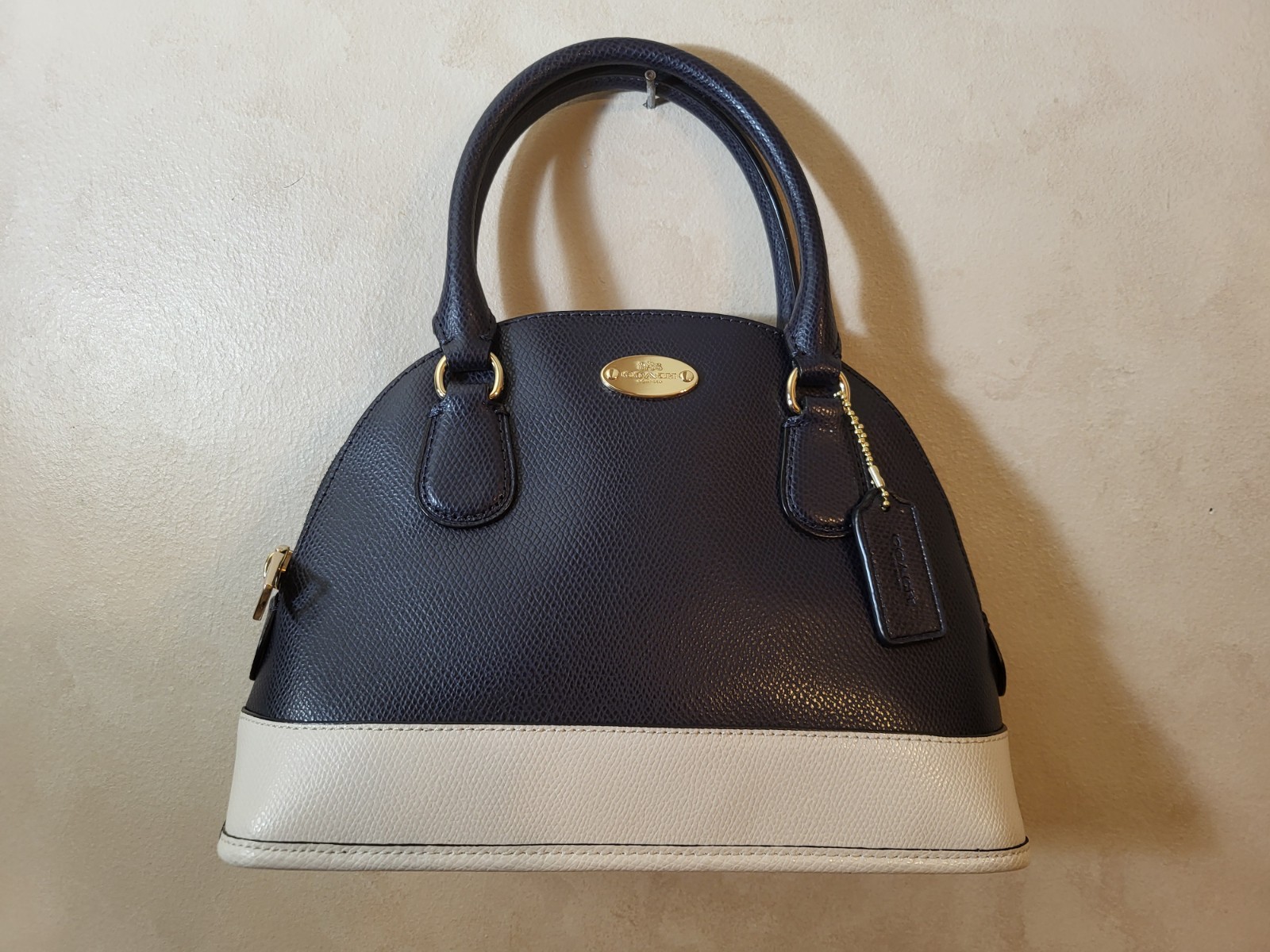 NWT Coach Midnight Blue Chalk White Mini Cora Crossgrain Crossbody Handbag Purse