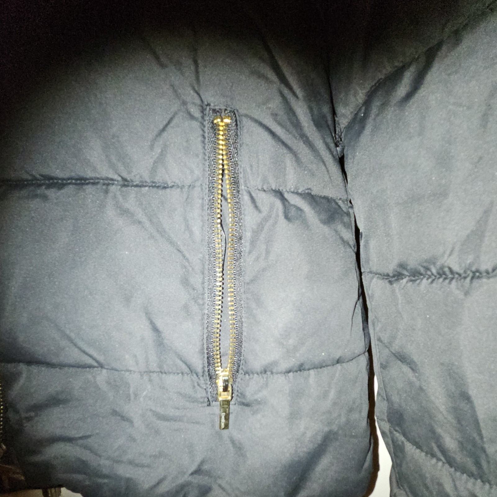 bebe Women’s Black Quilted Puffer Jacket Hood Fur Trim Zip Front Size S