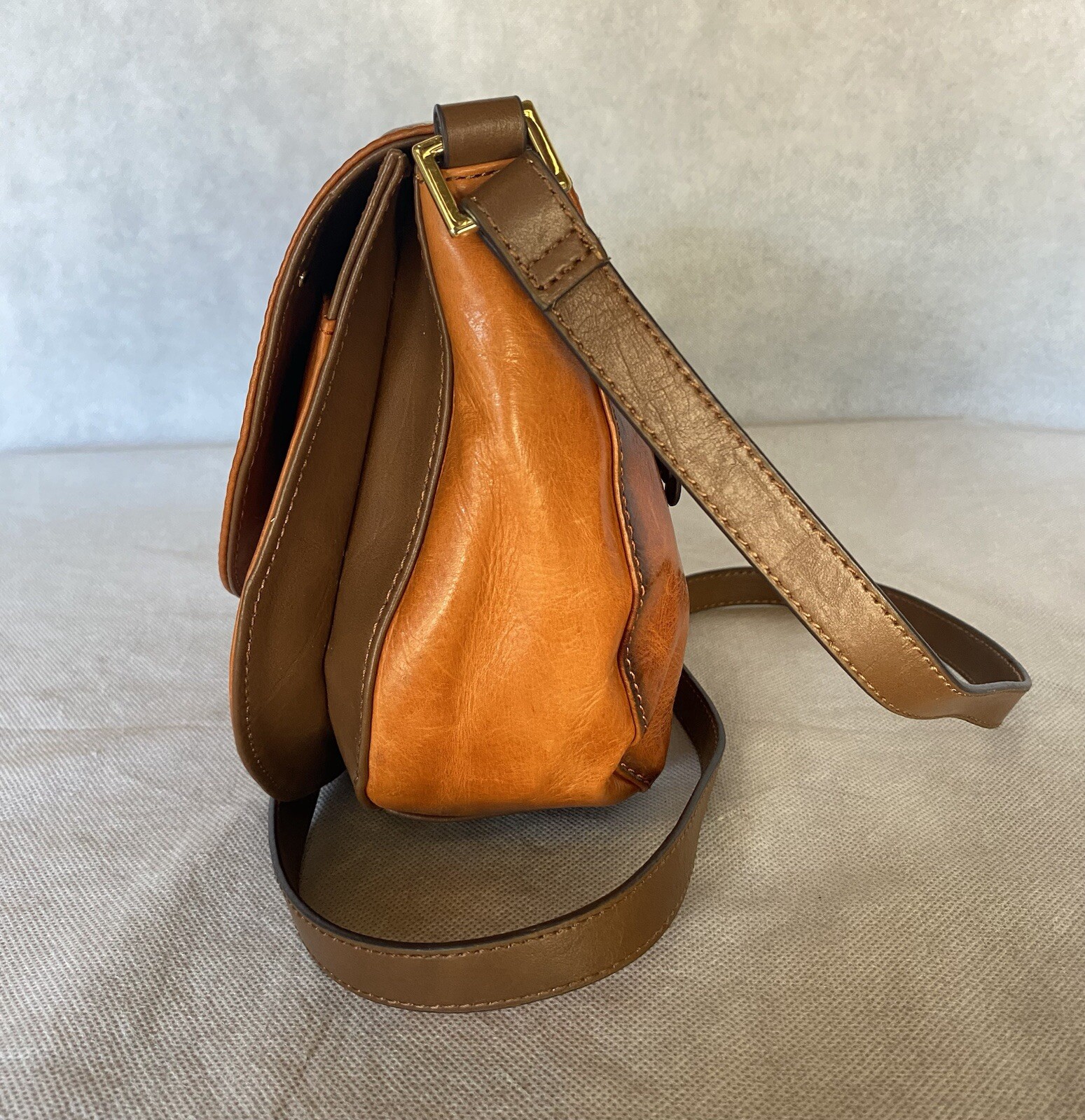 TIGNANELLO Loredo Burnt Orange & Brown Leather Crossbody Saddle Bag Purse