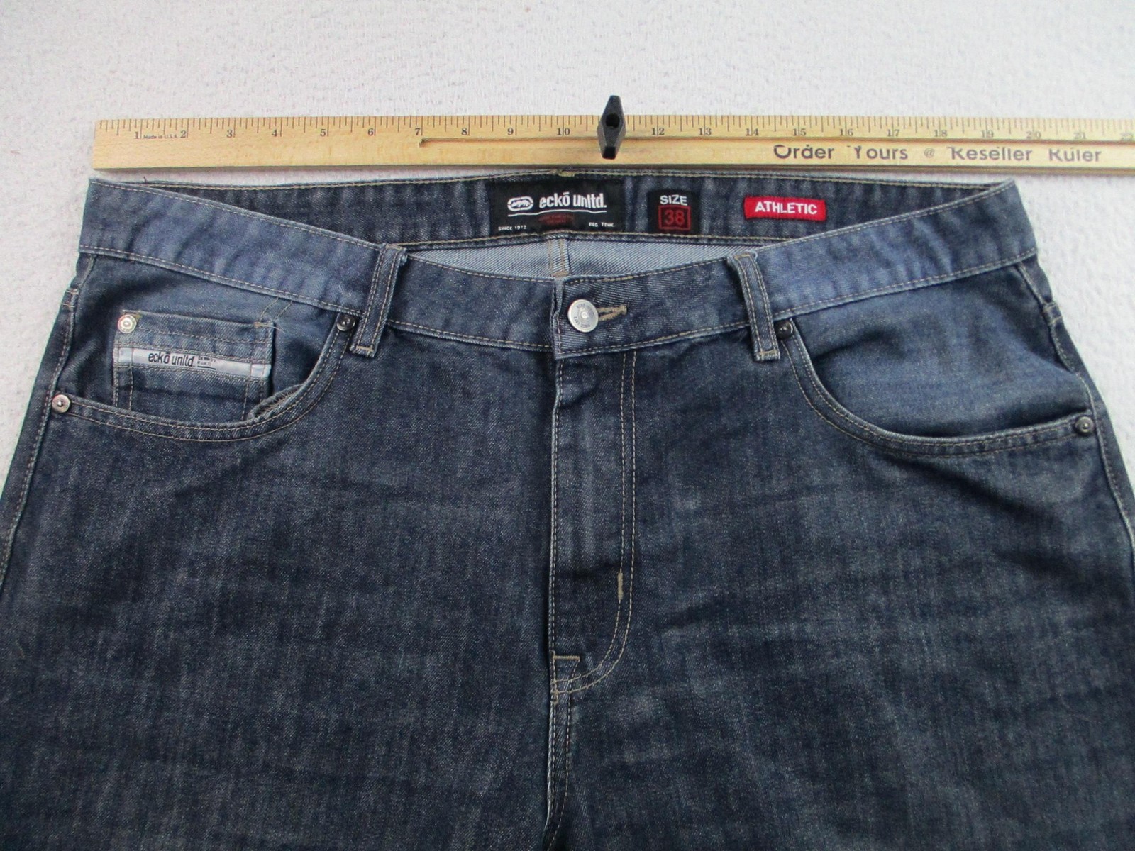 Ecko Unltd Jeans Mens 38 Dark Wash Athletic Fit Rhino Logo Back Pocket