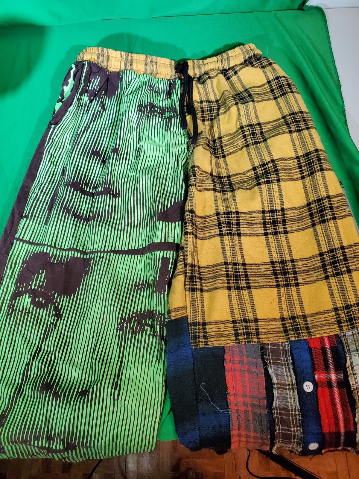 Y2K Kill Bill Character Patchwork Pants Handmade Plaid Flannel Graphic Sz XL
