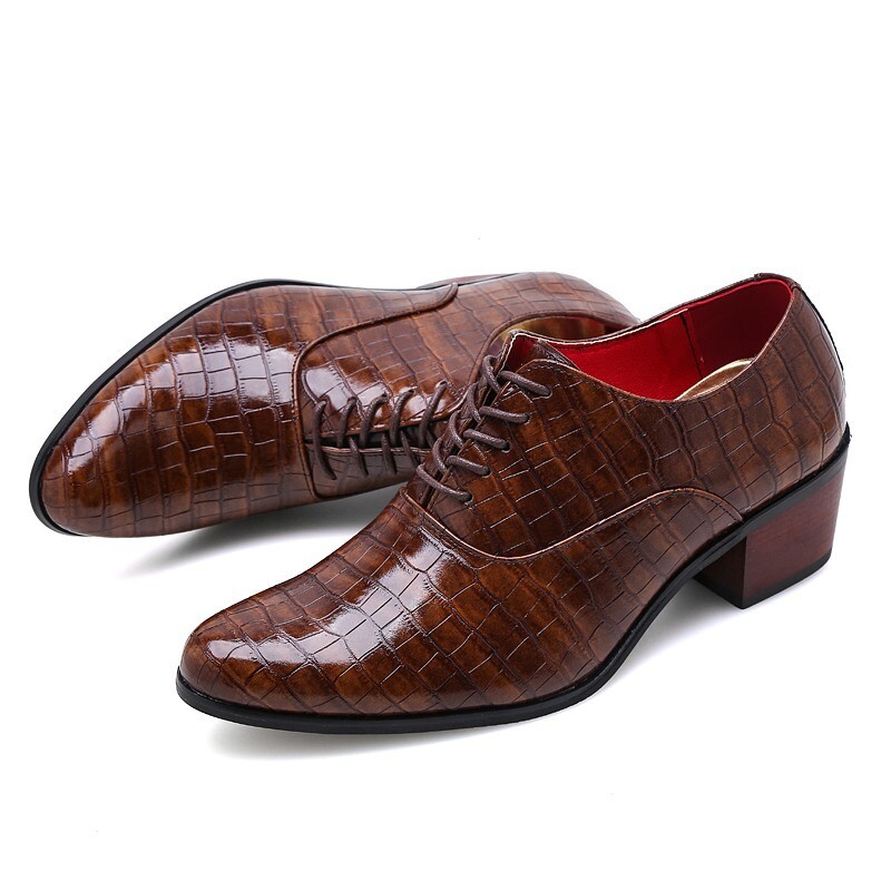 Mens Formal Business High-Heel Low-Top Wedding Shoes Pu Leather Oxfords Shoes