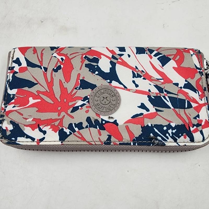 Kipling Canvas Zip Around Wallet Wristlet Women’s OS Autumnal Field Abstract