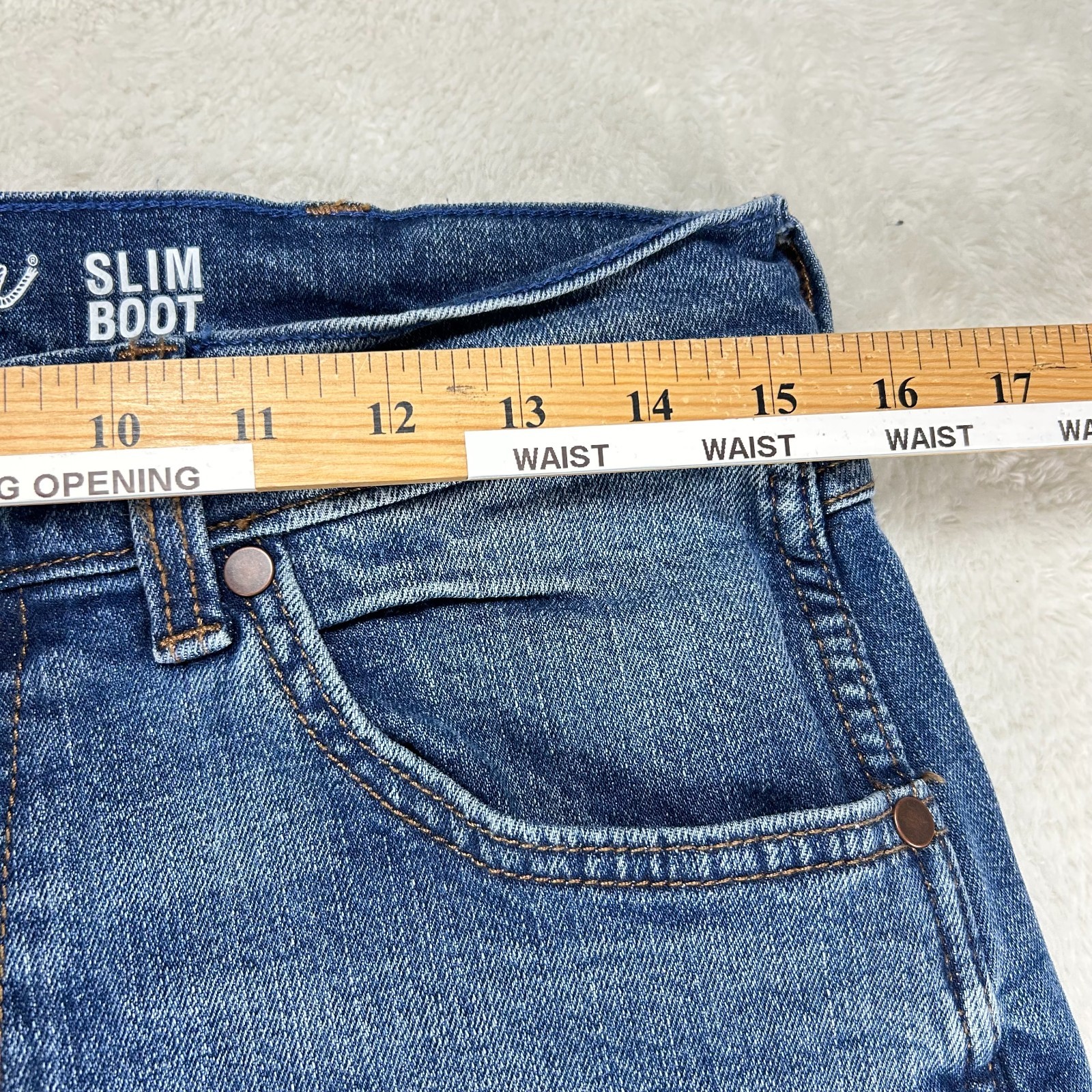 Wrangler Retro Slim Bootcut Jeans Mens 30×30 Blue Whisker Denim Stretch Cowboy