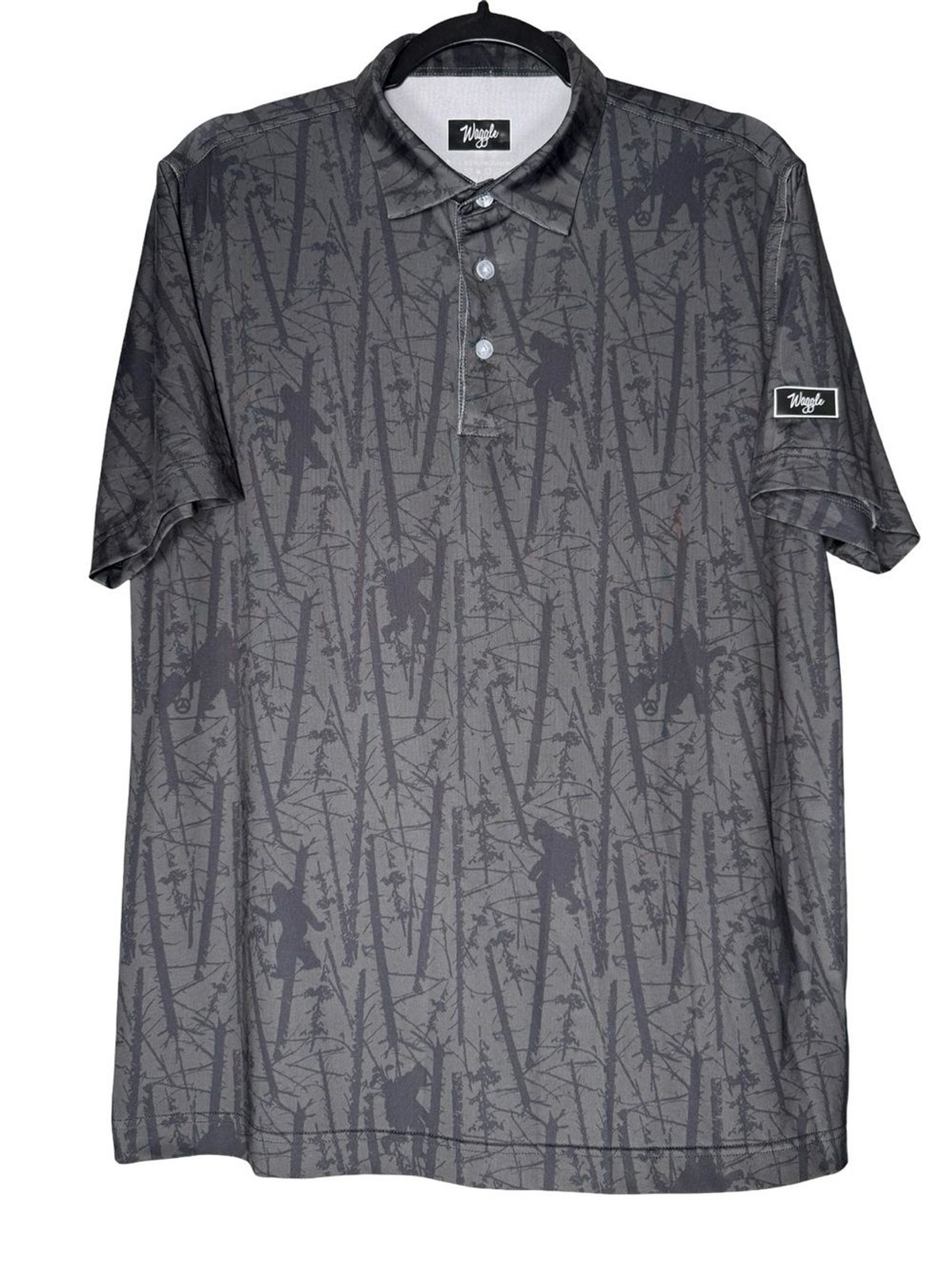 Waggle Golf Polo Shirt Sz Large Bigfoot Camo Gray Sasquatch Performance Summer