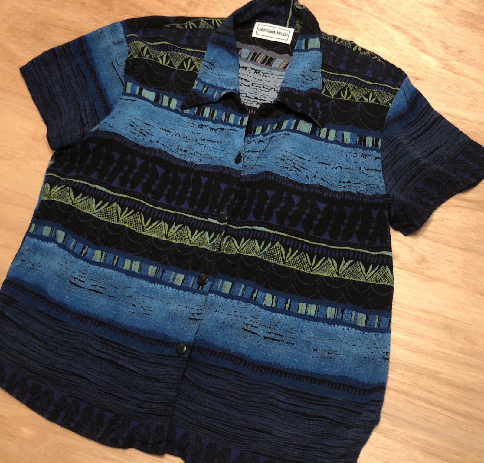 vtg 90s California Krush Button Rayon Shirt Sz S Boho Beach Tropical USA