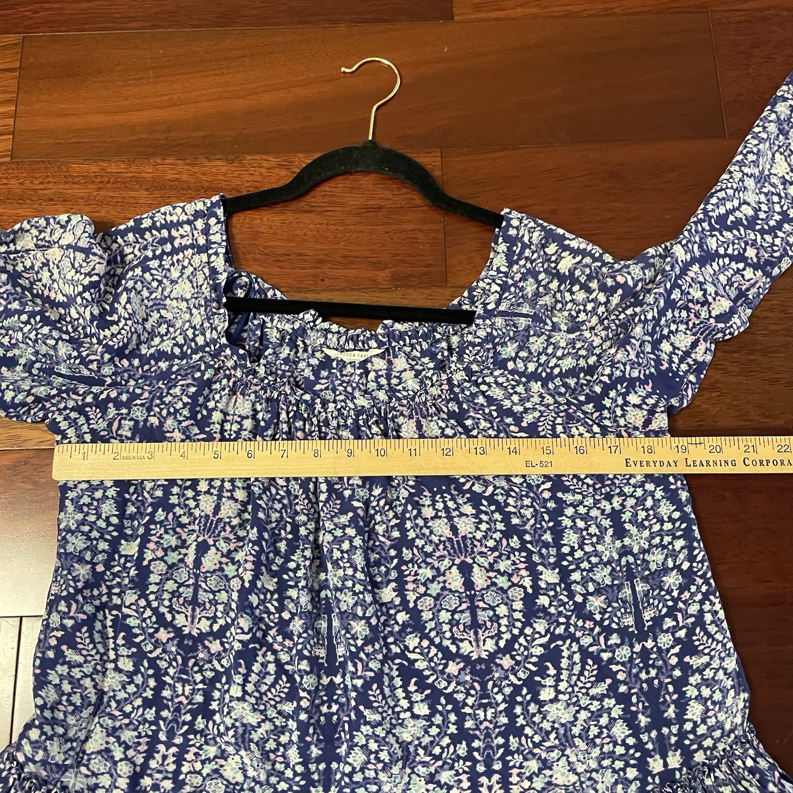 Rebecca Taylor Indigo Combo Floral Paisley Silk Off the Shoulder Blouse Sz 2 B18