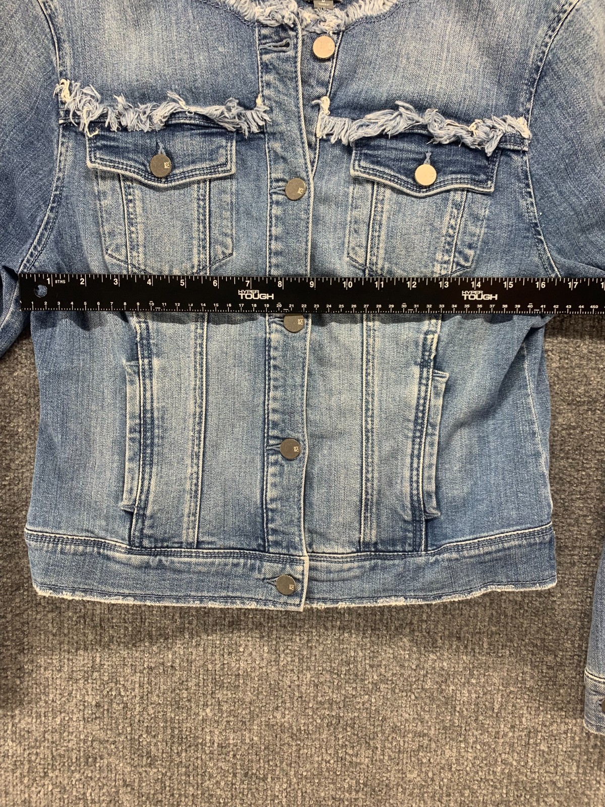 Soho Jacket Womens Medium M Blue Denim Jean Button Frayed Stretch Medium Wash