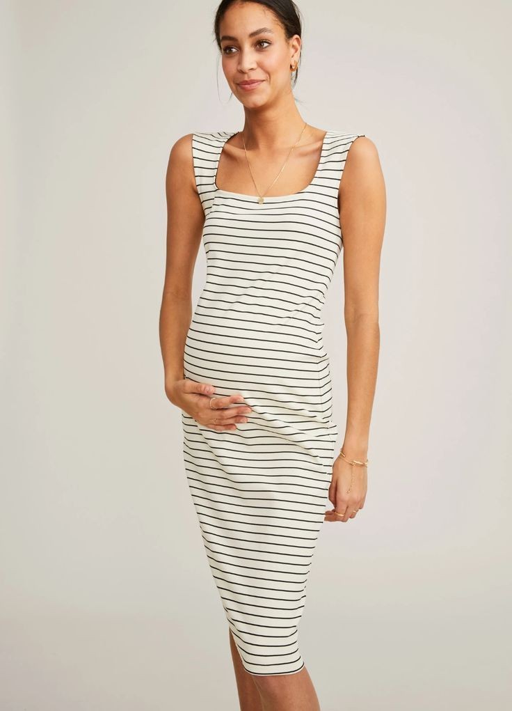 Hatch Maternity Women’s THE JANELLE DRESS Beige Stripe Size 3 (L/12) $198 NEW