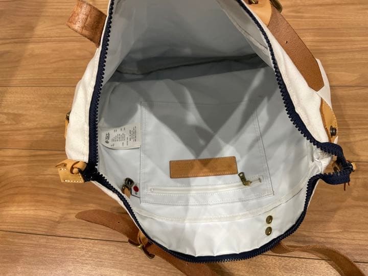 Masterpiece MSPC Tote Bag White Navy Blue Canvas Leather Used