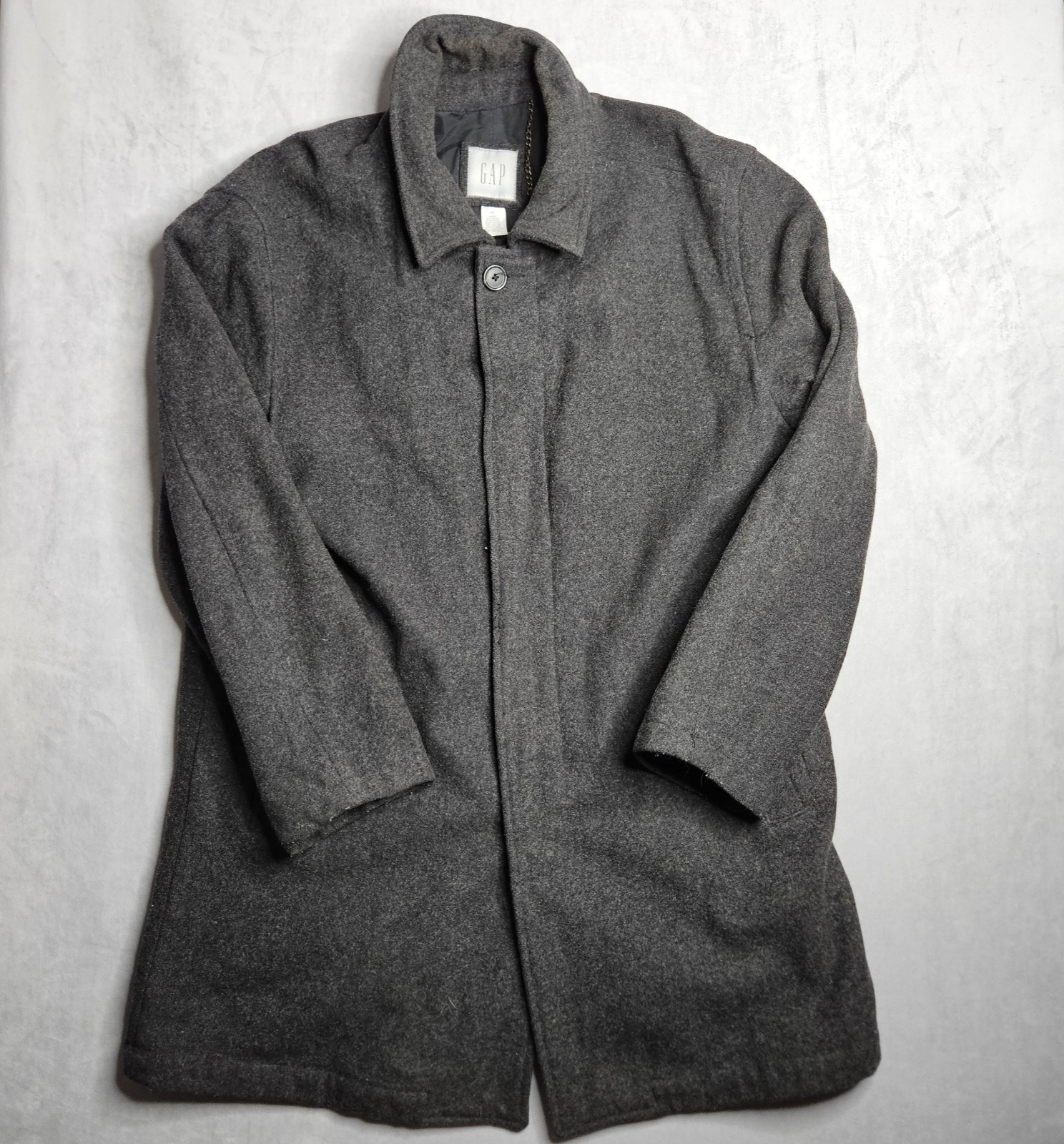 Gap Peacoat Mens XL Gray Wool Blend Button Up Pockets Single Vent Winter Classic