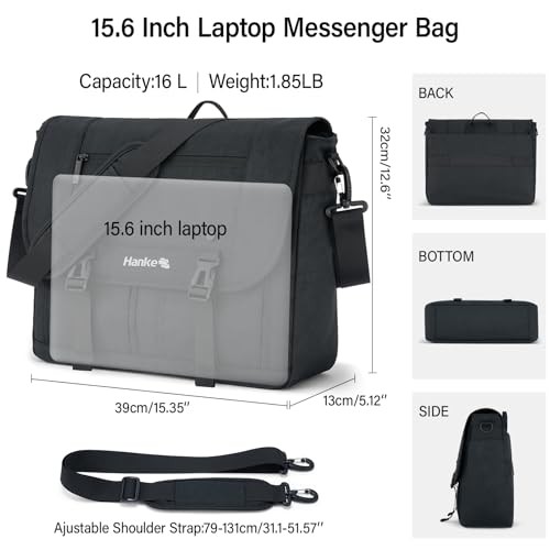 15.6 Inch Laptop Messenger Bag for Men & Women, Large Crossbody 15 Inch Black