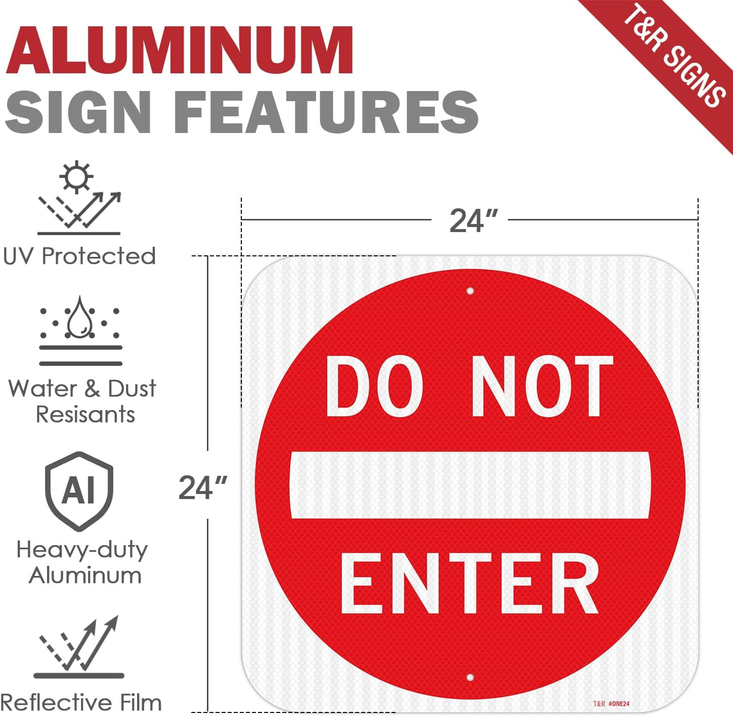 Large Do Not Enter Sign Street Road Sign 24 X 24 Inches. Engineer Grade Reflecti