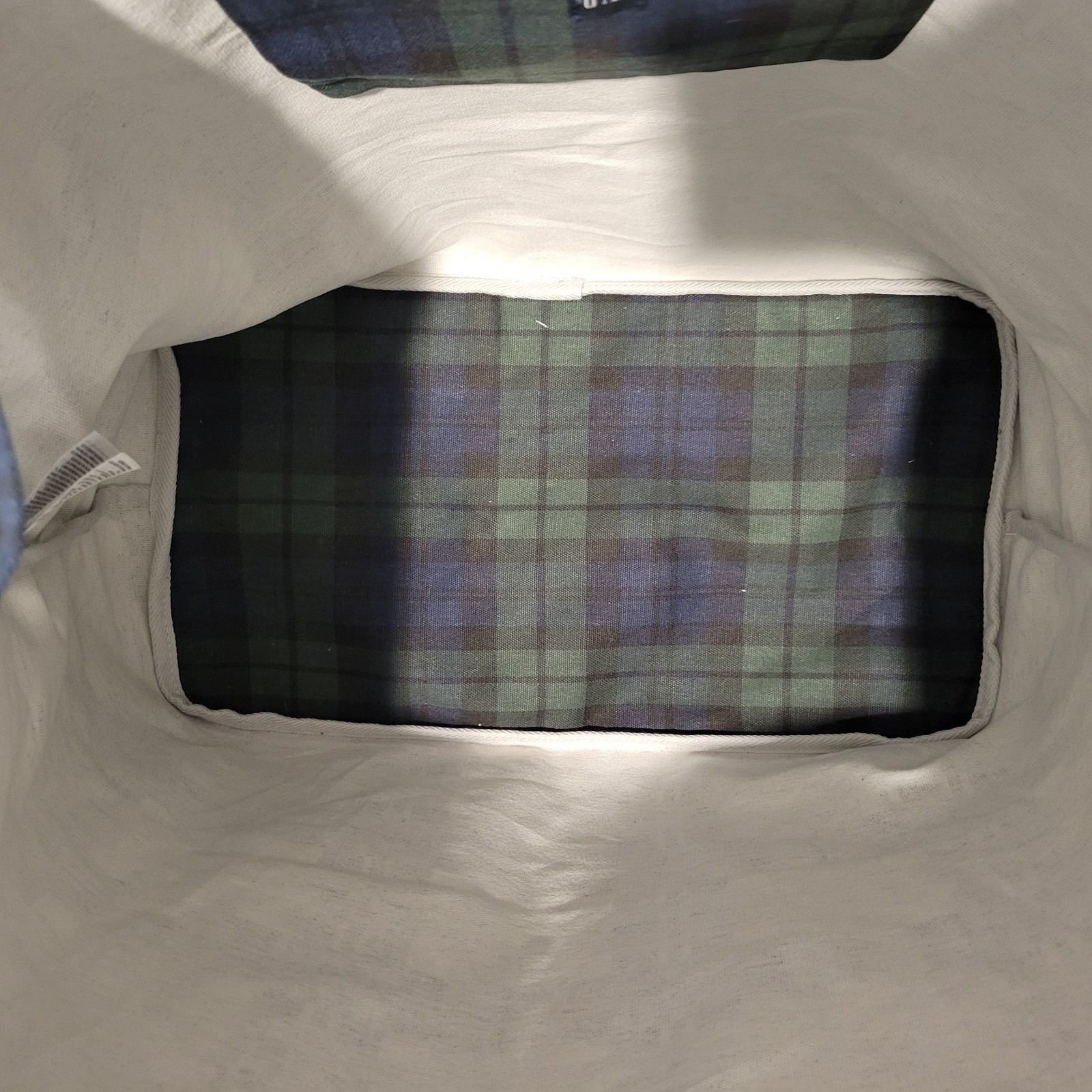 Gap Tote Bag Tartan Plaid Green Silver Logo Cotton 16 x 11 x 4.5 inches