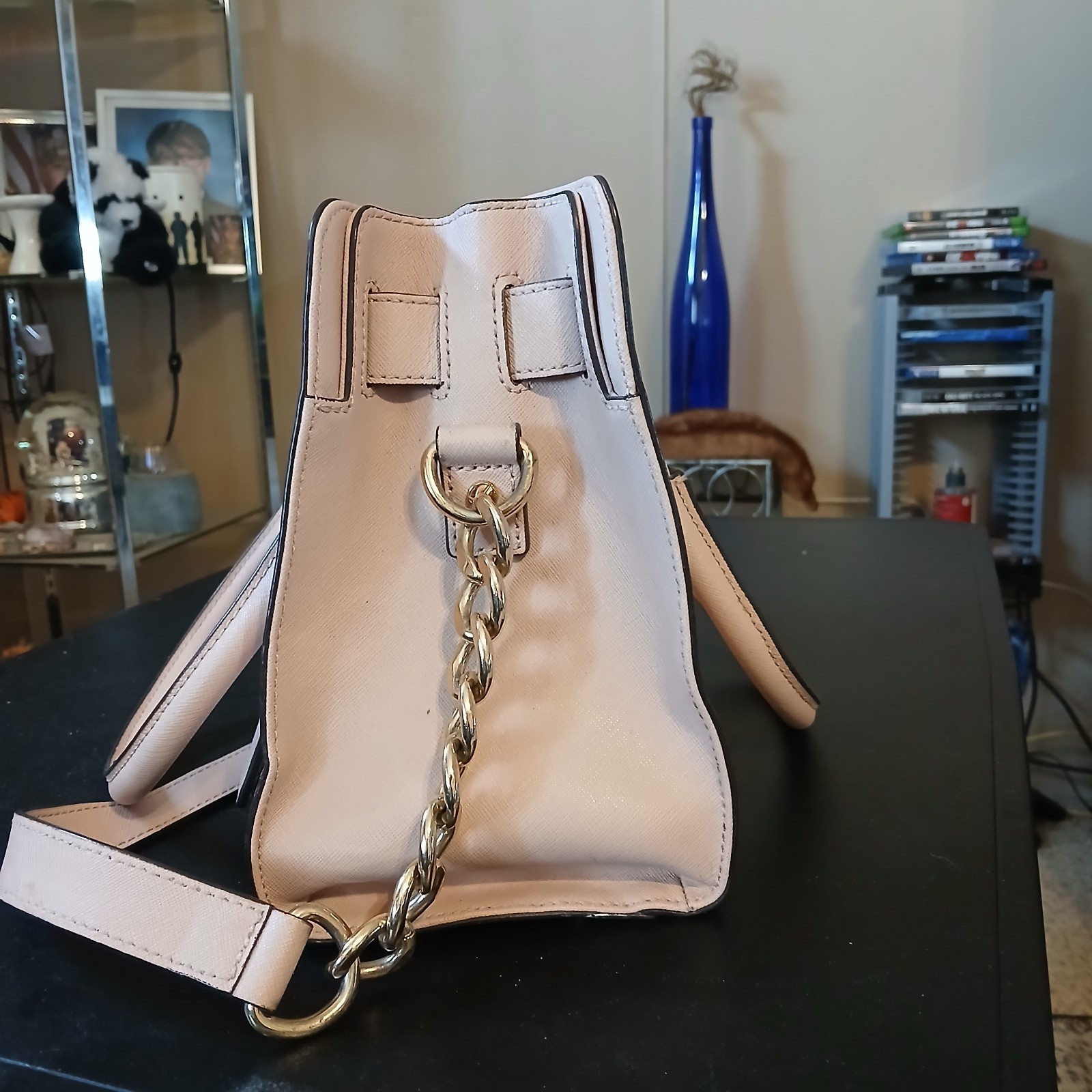 Michael Kors Medium Rose Satchel Top Handle Gold Hardware Chain Strap