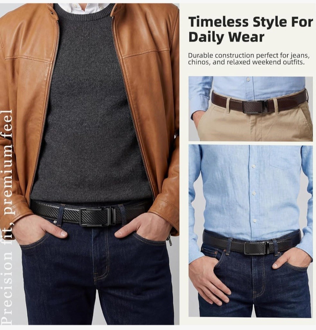 Men’s Adjustable Ratchet Dress Belt Set 1.5in Zinc Alloy Buckle Black/Brown