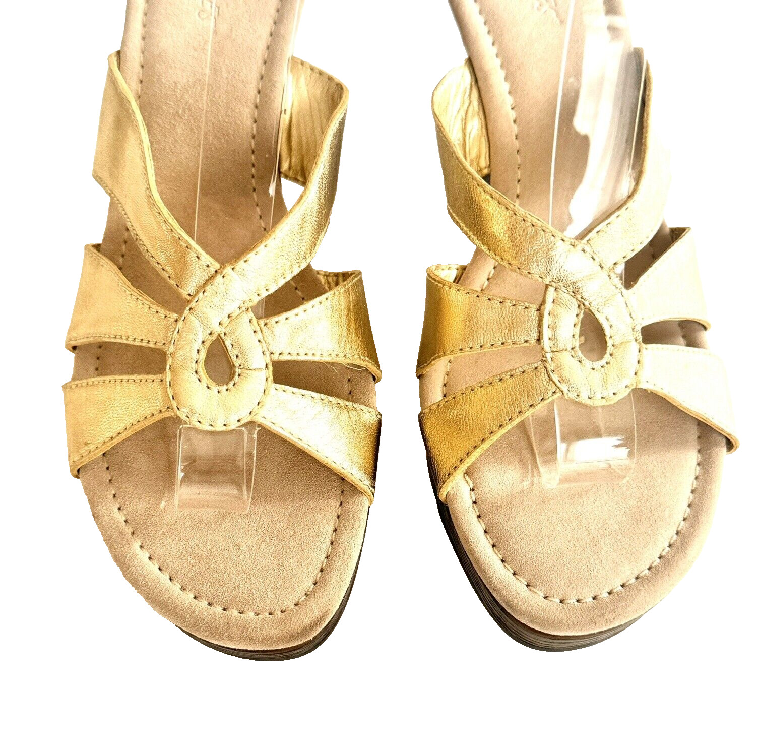Gold Leather Aerosoles 9M Platform Wedge Comfort Sandals Slides NWOT