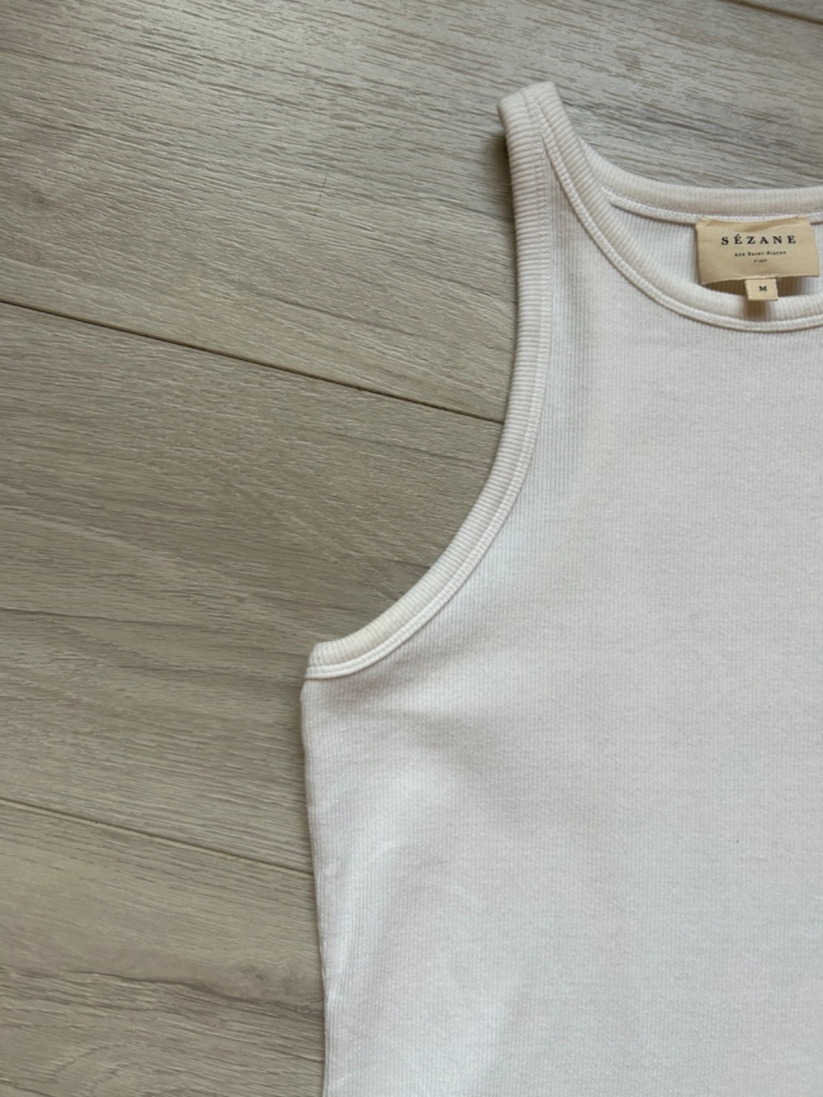 SEZANE Paris Marcel White Ribbed Tank Top Halter High Neck Organic Cotton Size M