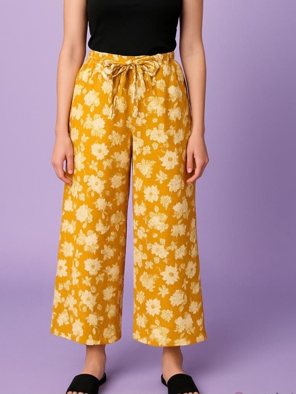 High-Rise Floral Bow Pants