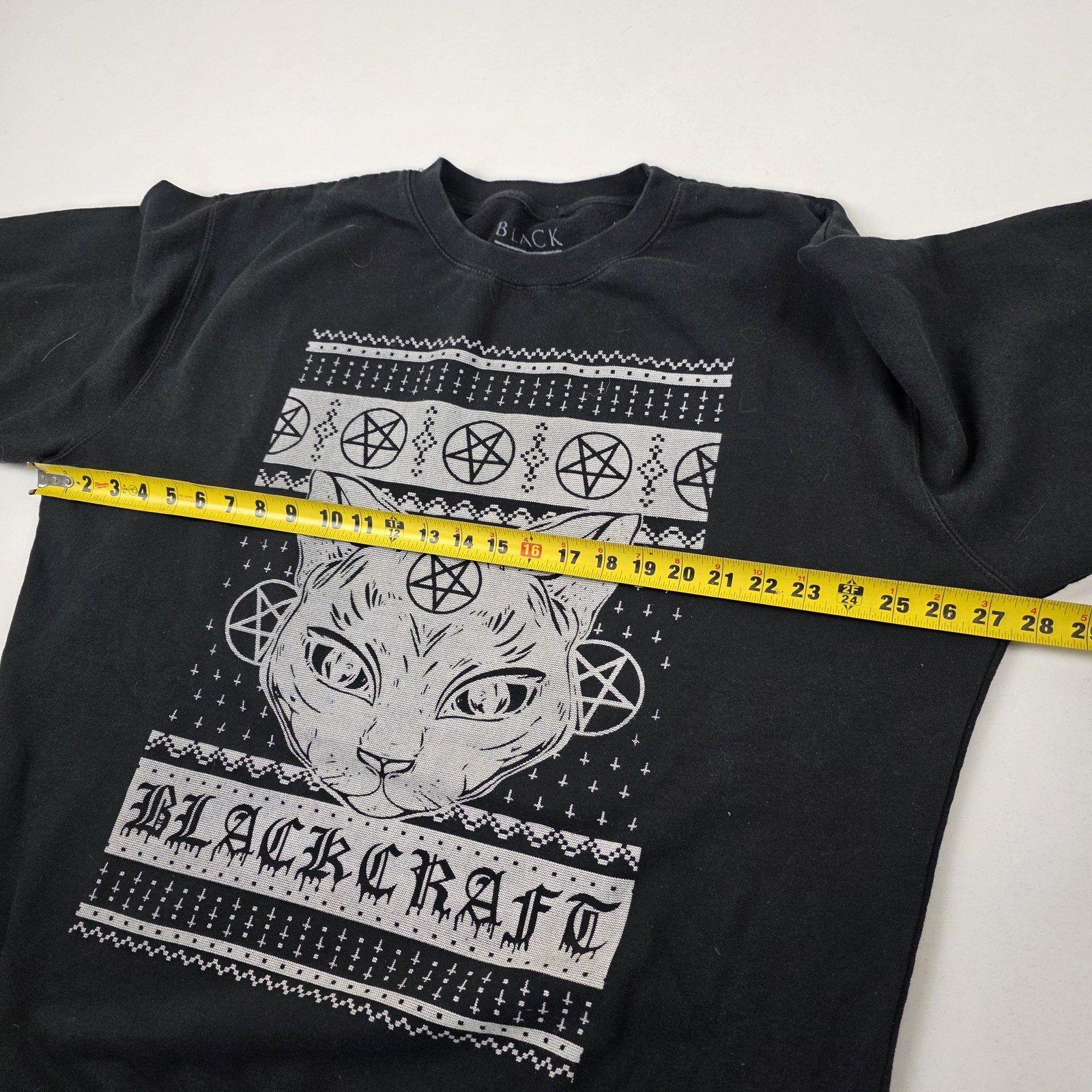 Blackcraft Sweatshirt Mens L/XL Black Cat Pentagram Graphic Pullover Goth