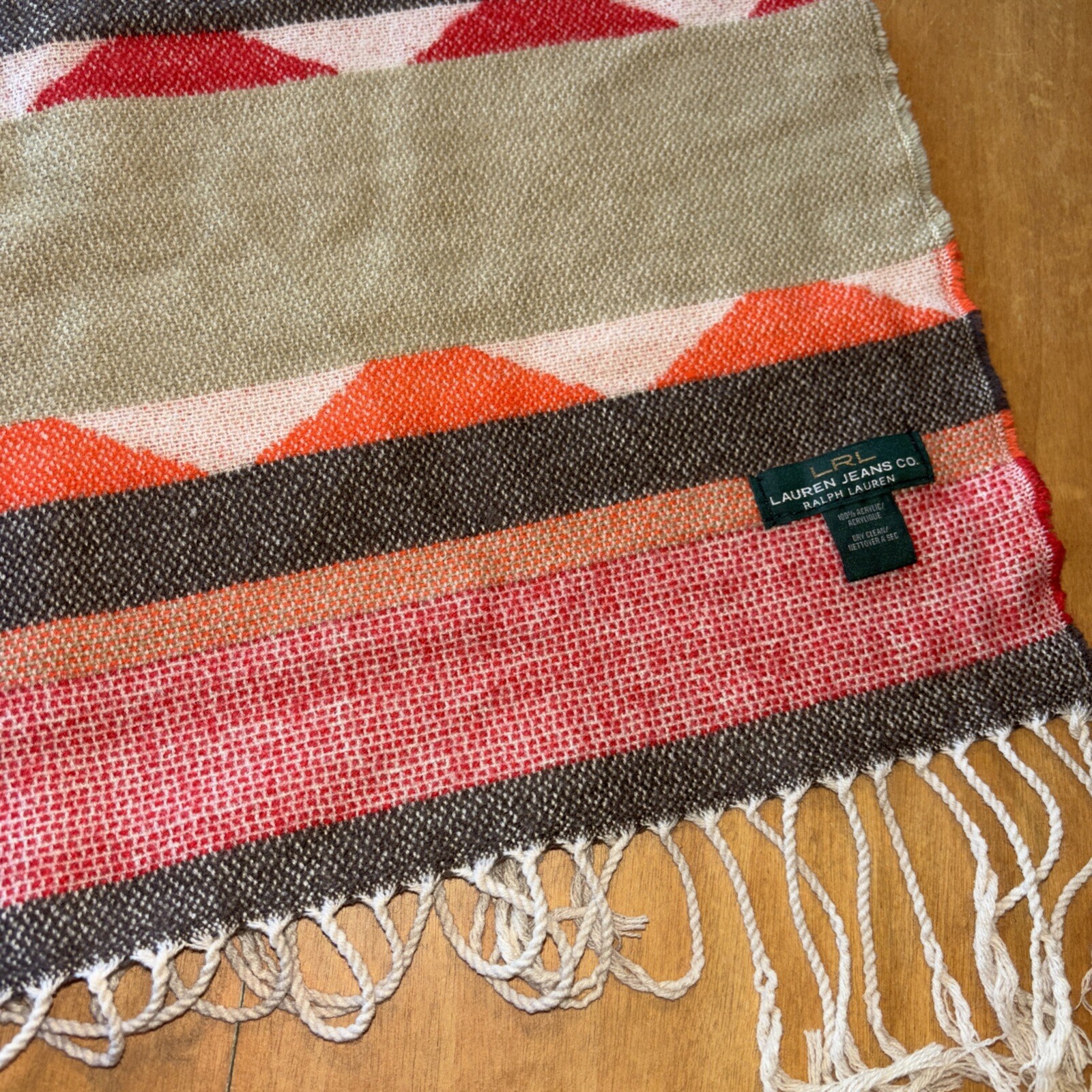 S5 Ralph Lauren 100% Acrylic Aztec Pattern Knit Scarf 76 in x 20 Serape