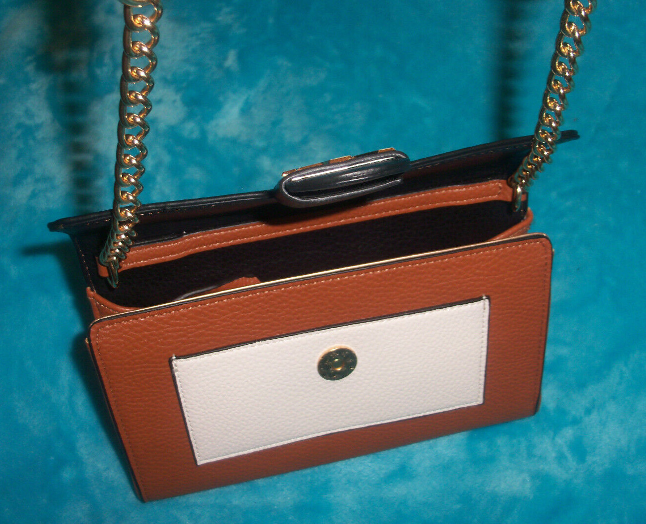 New ANNE KLIEN Black & Saddle Brown Wallet Crossbody Bag – CHAIN STRAP – PEBBLED