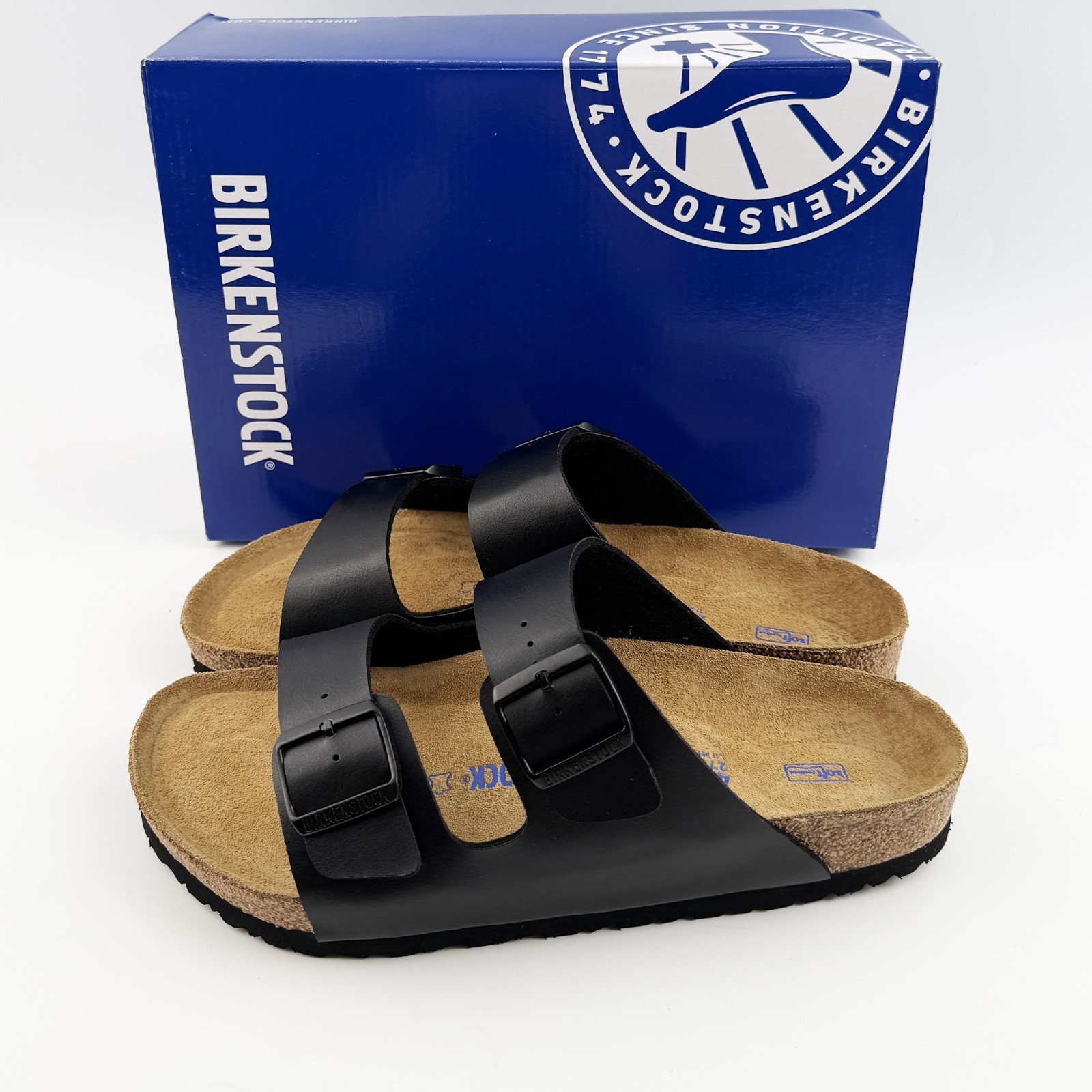 Birkenstock Arizona Black Soft Footbed Birko-Flor Leather Unisex Casual Sandals