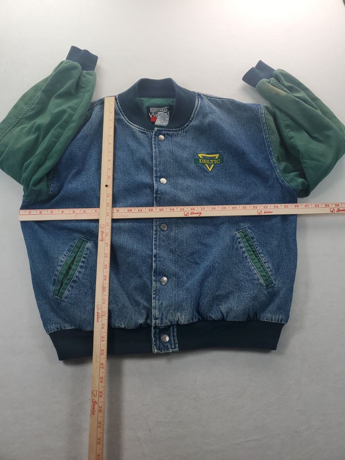Vintage Hartwell Denim Varsity Bomber Jacket Deltic Logo Size XL