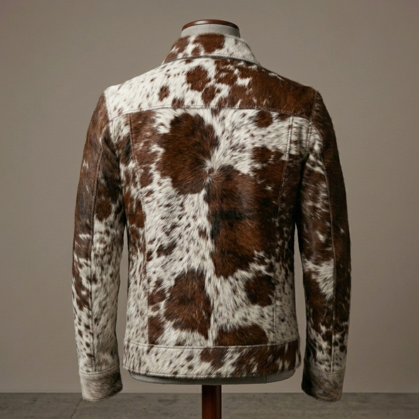 Men’s Brown White Cowhide Leather Jacket Hair On Hide Western Bomber Coat