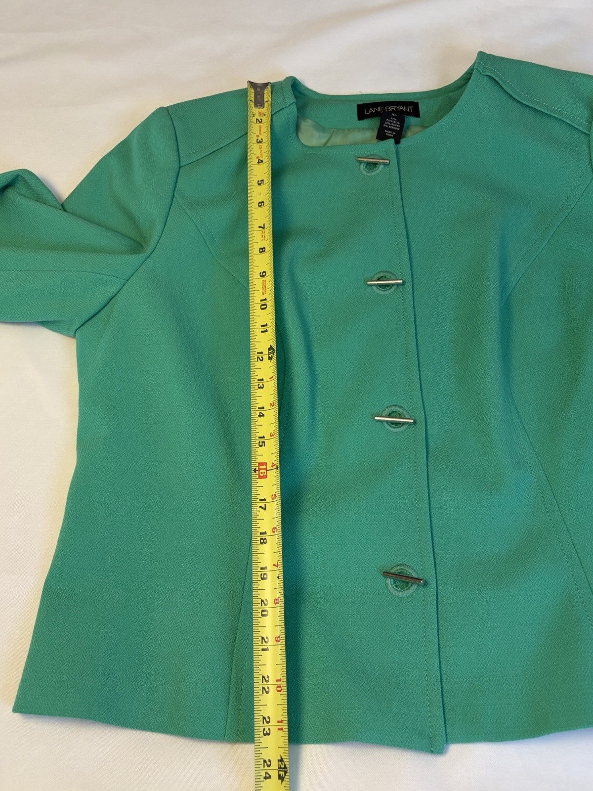 LANE BRYANT Green Toggle Blazer Women 20 Lined Collarless Textured Professional