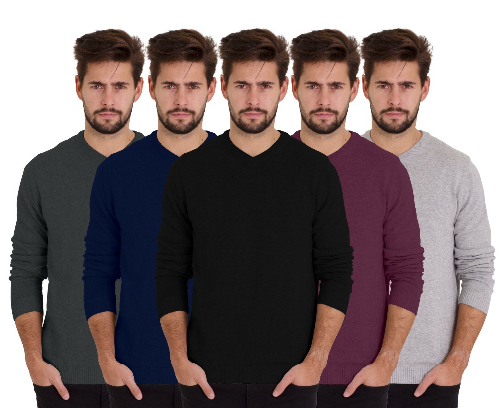 Men’s V-Neck Sweater Slim Fit Pullover Long Sleeve Casual Cotton Jumper