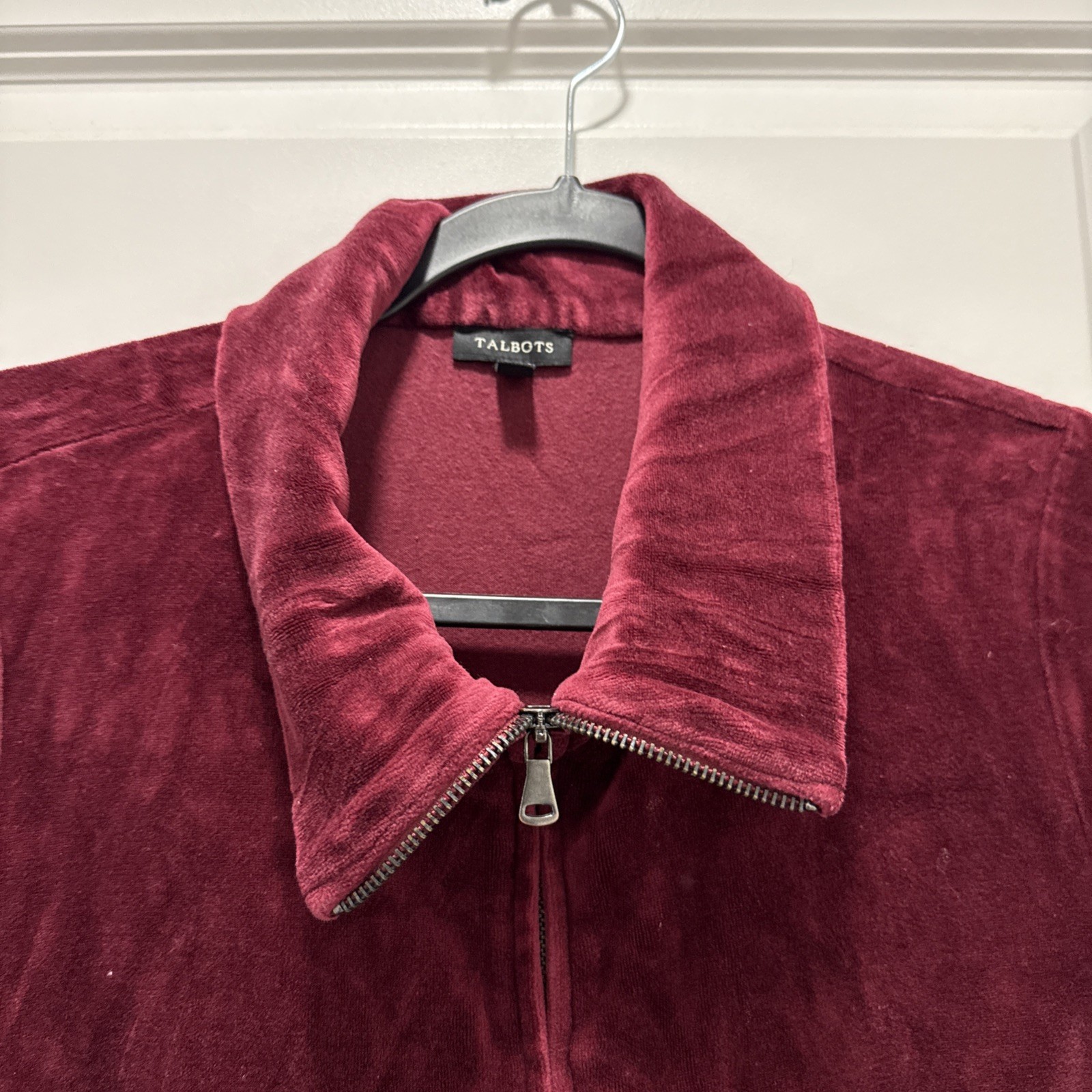 Talbots Velour Zip Front Sweatshirt & Pants Set Size Small Burgundy