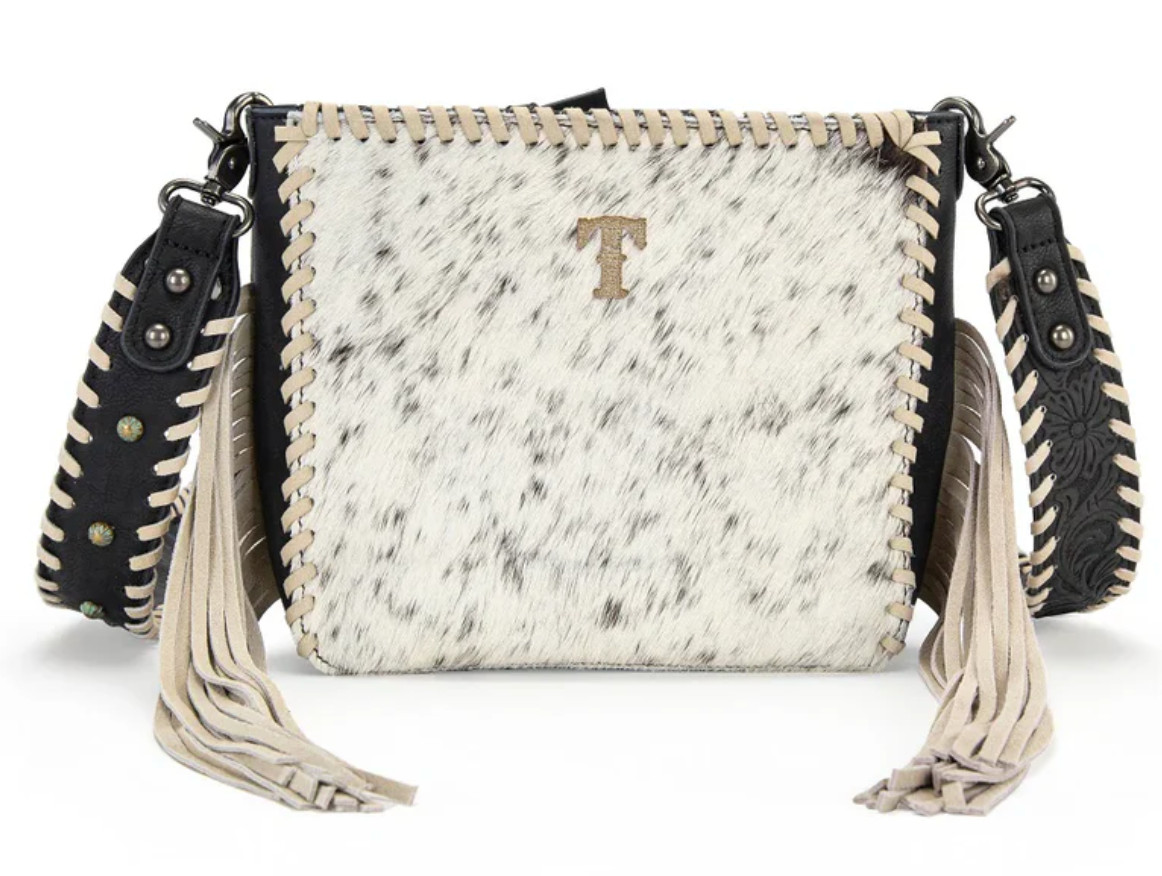 TRINITY RANCH COWHIDE FRINGE CROSSBODY BAG