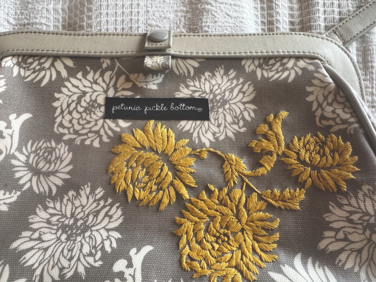 Petunia Pickle Bottom Gray Floral Gold Embroidered Clutch Handbag